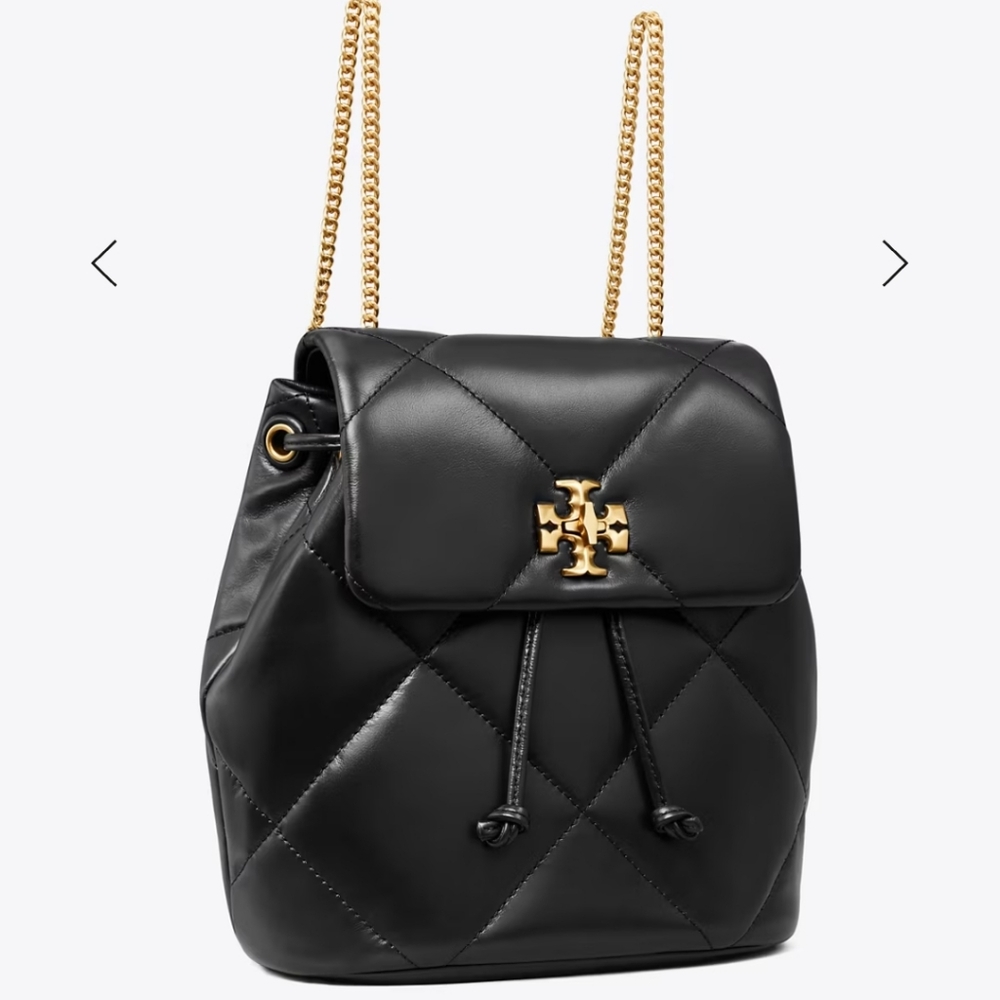 Tory Burch Black Quilted Backpack with Gold Accents